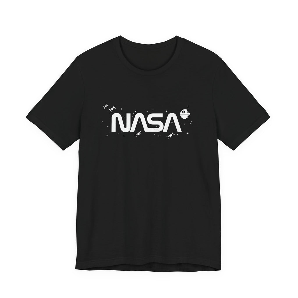 NASA in a Galaxy Far, Far Away Distressed White Logo T-Shirt