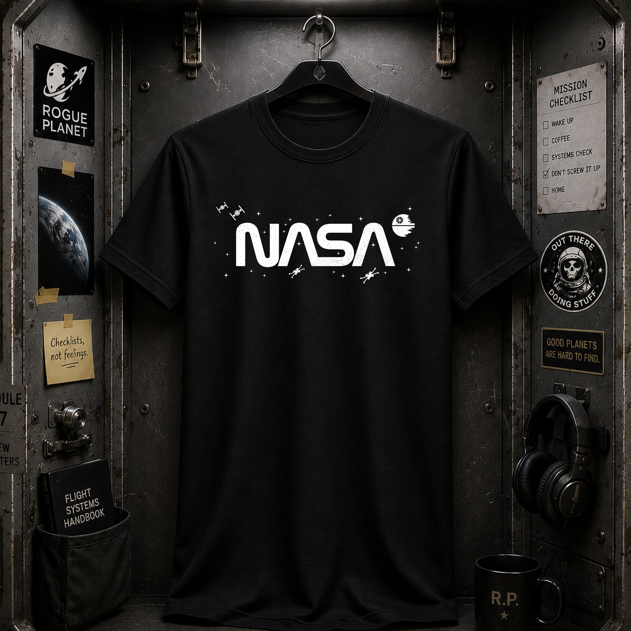 NASA in a Galaxy Far, Far Away Distressed White Logo T-Shirt