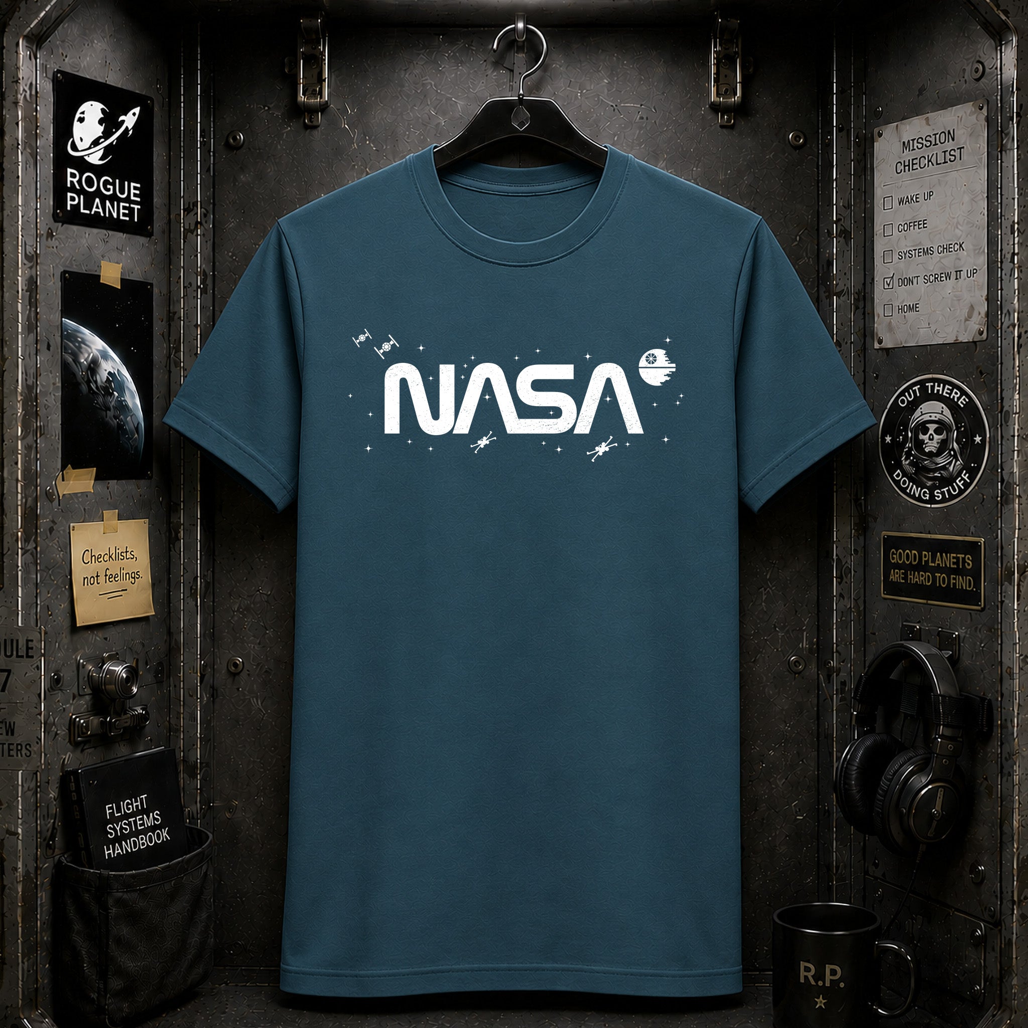 NASA in a Galaxy Far, Far Away Distressed White Logo T-Shirt