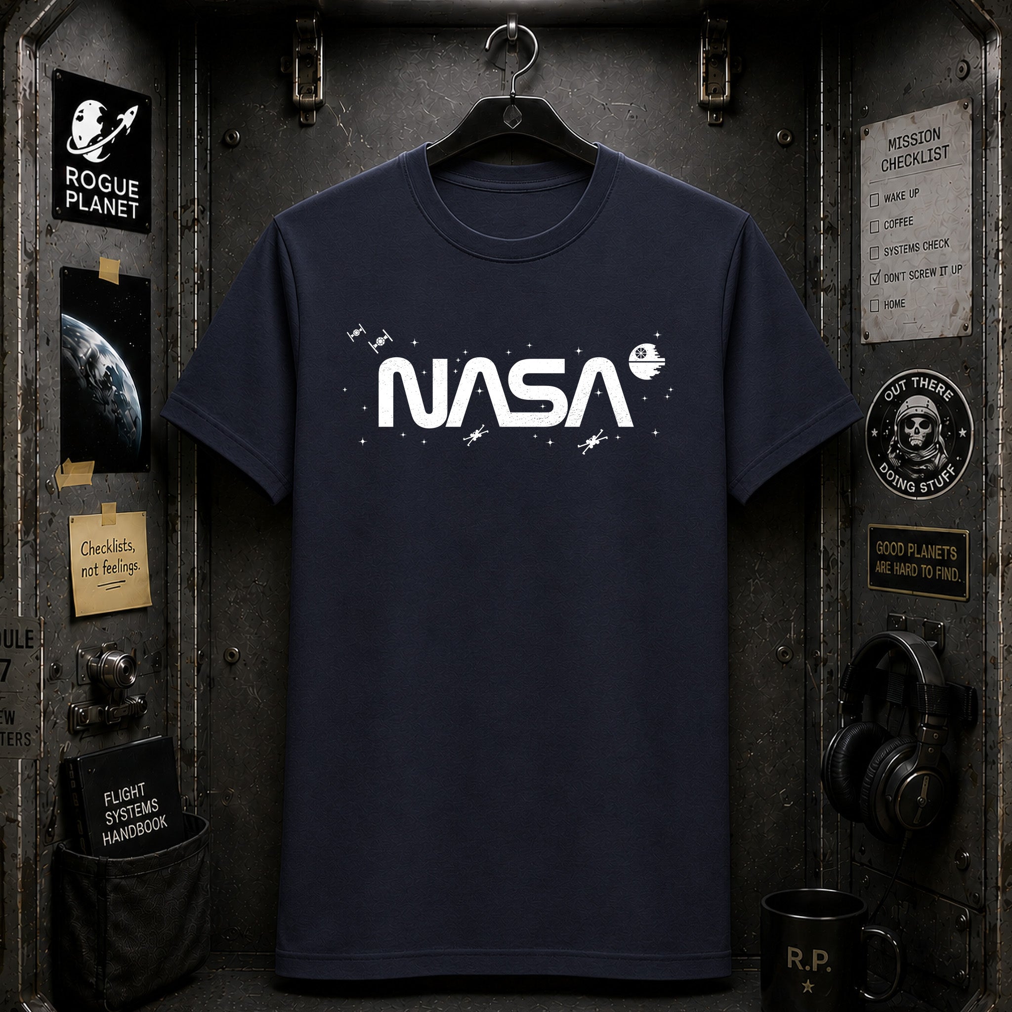 NASA in a Galaxy Far, Far Away Distressed White Logo T-Shirt