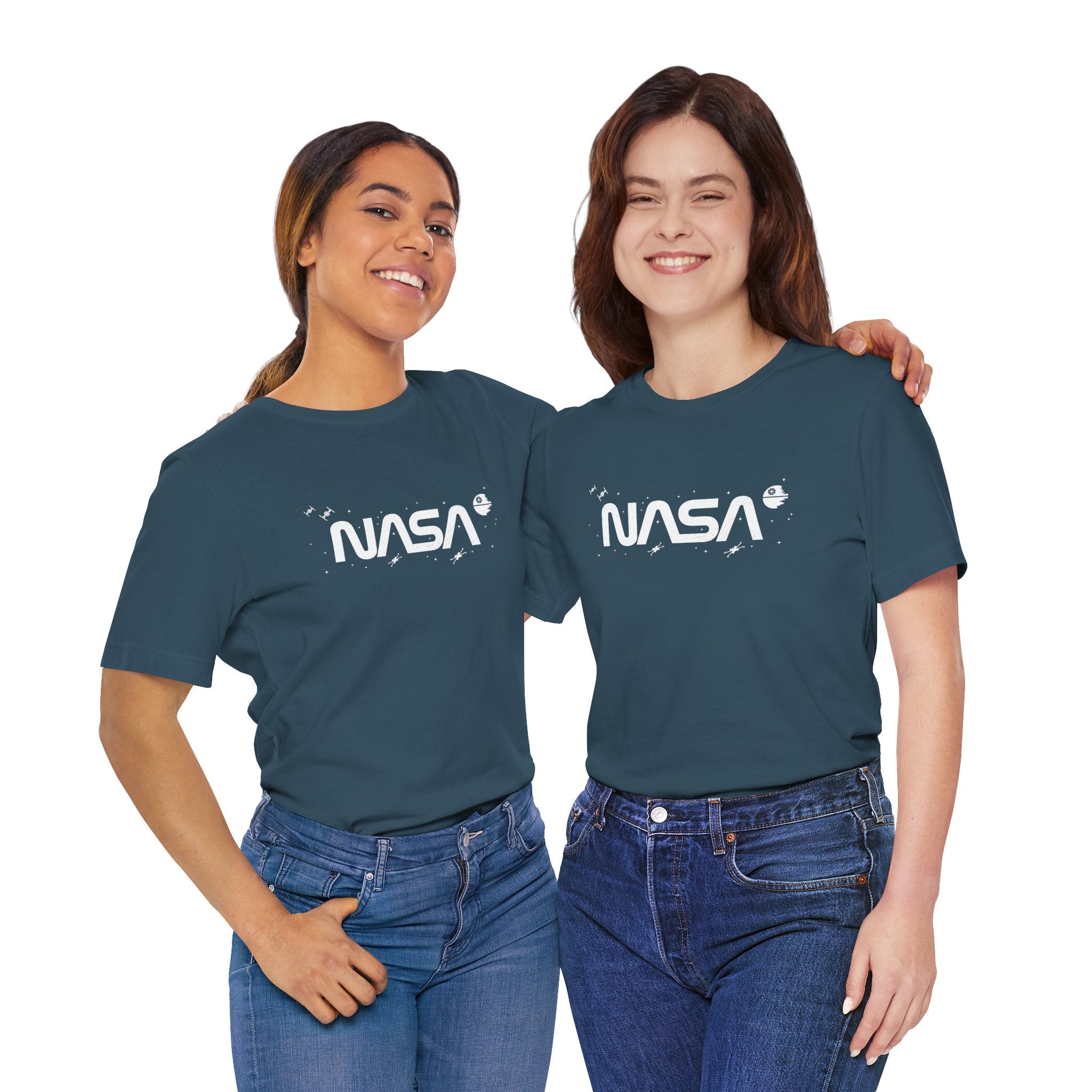 NASA in a Galaxy Far, Far Away Distressed White Logo T-Shirt