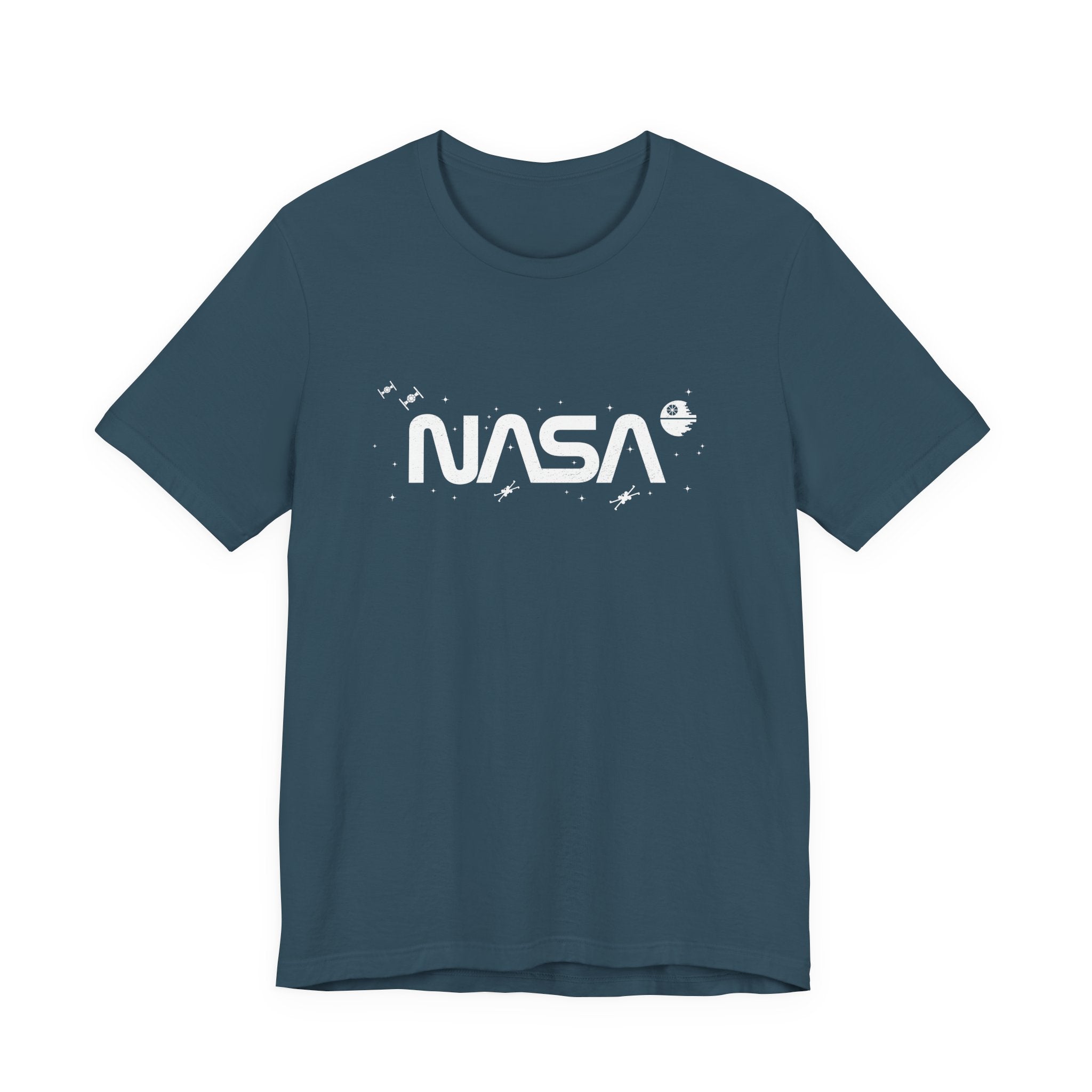 NASA in a Galaxy Far, Far Away Distressed White Logo T-Shirt